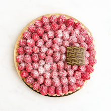 Load image into Gallery viewer, a rasbperry tart view from the top and a renaud&#39;s chocolate logo
